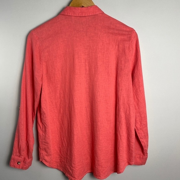 Reitmans Women's Coral Linen Blend Long Sleeve Button Up Shirt Size Large Beach - Picture 5 of 12